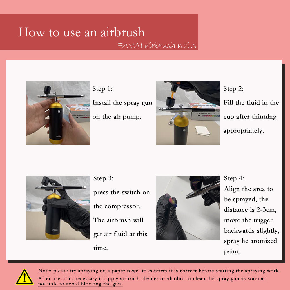 Favai Kit aérographe sans fil - Pistolet à ongles avec compresseur -  Rechargeable par USB - Pour vernis à ongles en gel aérographe - Pochoirs  pour